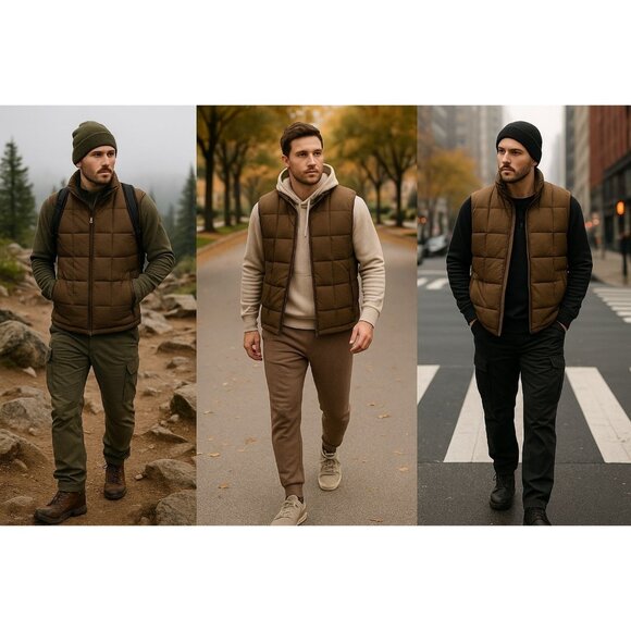 Ibex Men Wool Goose Brown Puffer Vest L Quiet Luxury Gorpcore Utility Layer - Picture 1 of 15